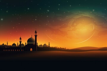 Obraz premium Ramadan Kareem background. Mosque silhouette background, Islamic design greeting card