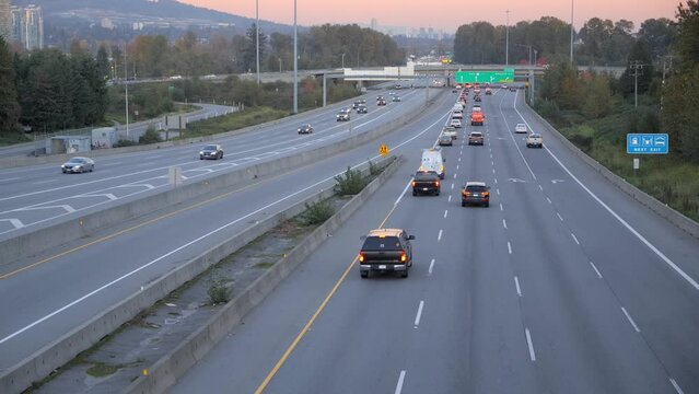 Traffic on Highway seen fro Bridge, Sunset, Static