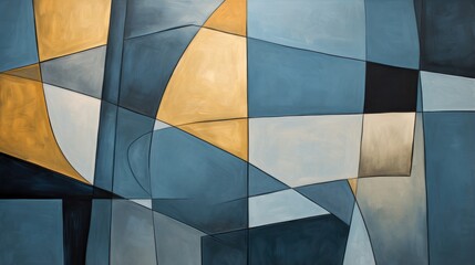 sophisticated abstract geometric art with contrasting blue hues and metallic accents for modern interior design and artistic wall decor