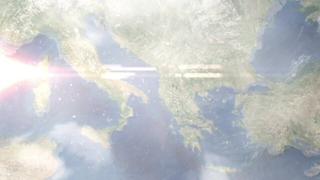 Zoom in from space and focus on Fier, Albania. 3D Animation. Background for travel intro. Elements of this image furnished by NASA.