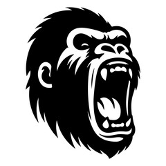 angry Gorilla howling face logo silhouette vector, black color silhouette
