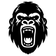 angry Gorilla howling face logo silhouette vector, black color silhouette