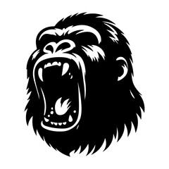 angry Gorilla howling face logo silhouette vector, black color silhouette