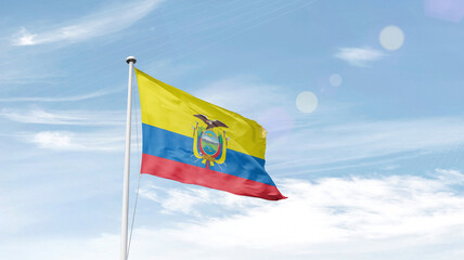 Ecuador national flag cloth fabric waving on the sky - Image