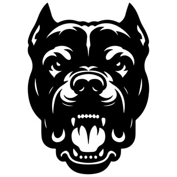 minimal angry Pitbull dog vector silhouette, black color silhouette