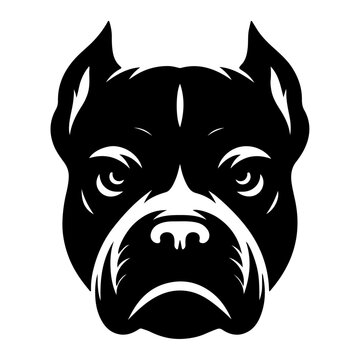 minimal angry Pitbull dog vector silhouette, black color silhouette