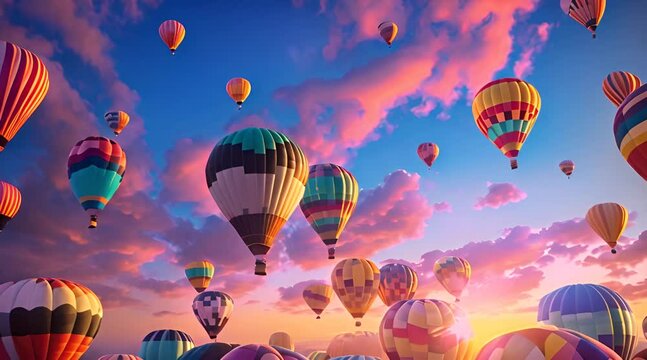 colorful hot digitalr balloon ride over the sky