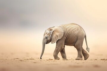 Fototapeta premium baby elephant, Professional photo, wildlife tele shot style, blur background, minimalistic