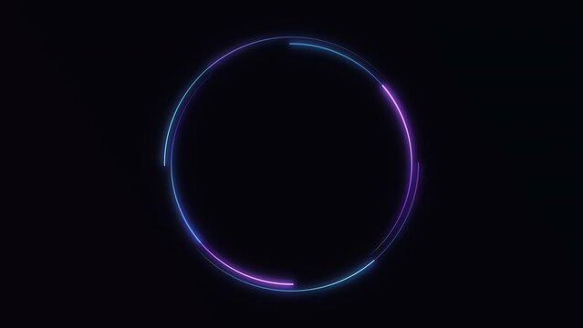 Modern techno circle frame flickering animated on dark background. Futuristic glowing round ring rotating. 4K resolution