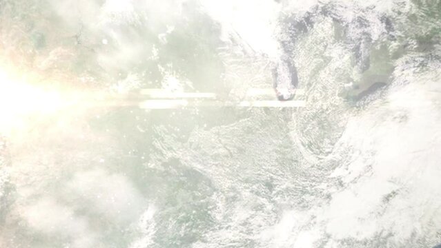 Zoom in from space and focus on Fort Madison, Iowa, USA. 3D Animation. Background for travel intro. Elements of this image furnished by NASA.