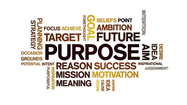 Purpose animated tag word cloud;text design animation kinetic typography seamless loop.