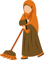 Illustration of Muslim Woman sweeping