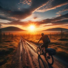 Fototapeta premium silhouette of a person riding a bike
