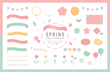 Foto op Plexiglas 春のフレームと飾りのイラストセット　桜　リボン　装飾　デザイン　素材　花　新生活　背景　3月　4月 © yugoro