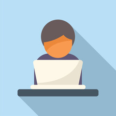 Search job on laptop icon flat vector. Career person. Business online - obrazy, fototapety, plakaty