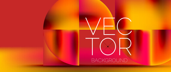 Fototapeta premium Sleek podium with abstract composition of squares, circles, and triangles, adorned with vibrant fluid gradients for wallpaper, banner, background, landing page, wall art, invitation, print, poster