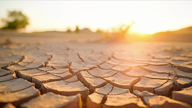 Detailed image of a cracked riverbed, depicting the consequences of dry spells caused by climate change.