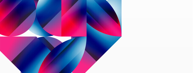 Serene gradient template. Circles and triangles mingle in minimalist perfection. Gentle fusion of forms and hues creates balanced yet captivating backdrop, embodying modern sophistication