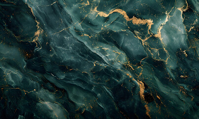 Abstract dark green natural stone marble texture with tine gold, Generative AI 