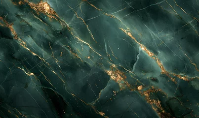 Foto op Plexiglas Abstract dark green natural stone marble texture with tine gold, Generative AI  © simba kim