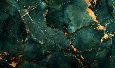 Abstract dark green natural stone marble texture with tine gold, Generative AI  - obrazy, fototapety, plakaty