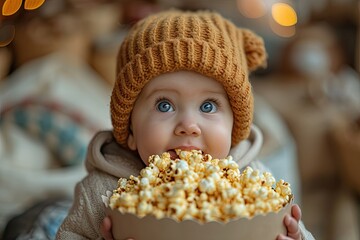 cute baby eating popcorn
