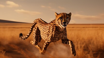 a cheetah running in the savana