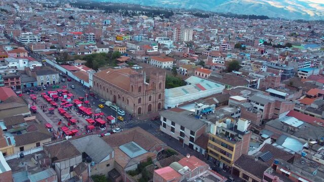 View of the old church in Riobamba in Ecuador, South America with mountains in the background. Riobamba capital of the Chimborazo Province.