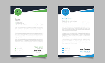 Green And Blue Modern Business Letterhead Simple Clean Template Design - obrazy, fototapety, plakaty