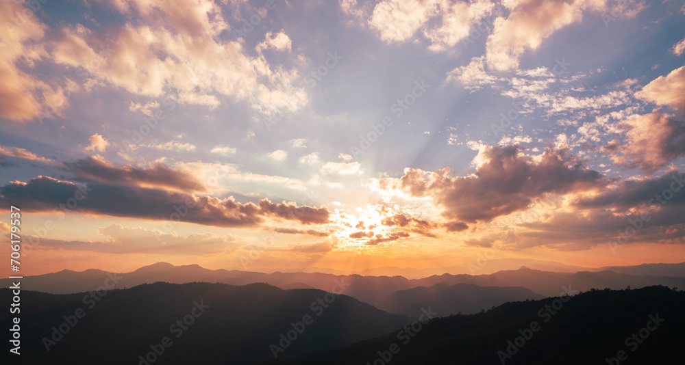 Wall mural sunset sky on twilight in the evening view from the mountain.