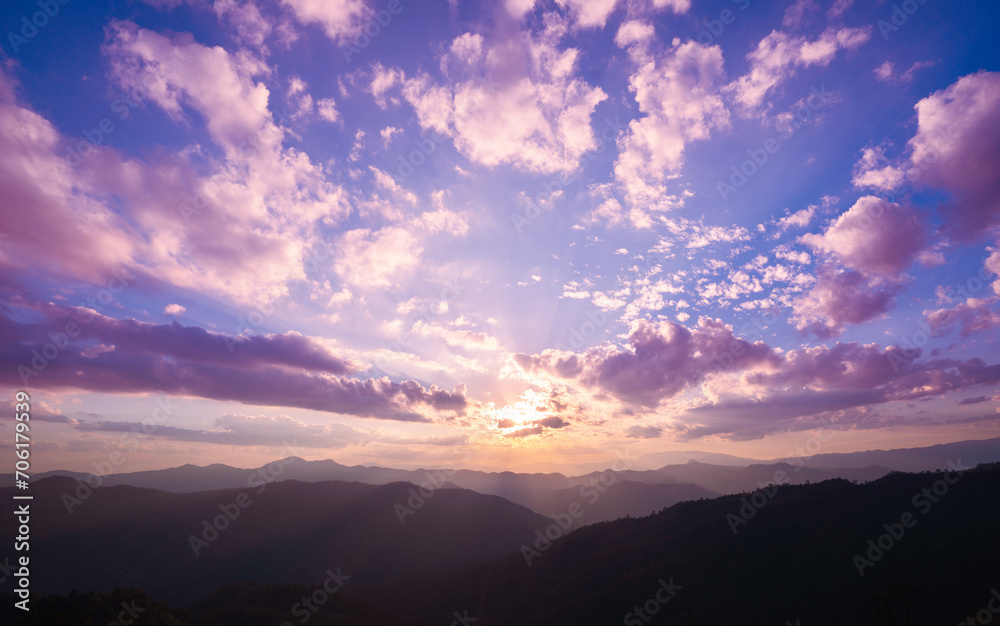Wall mural sunset sky on twilight in the evening view from the mountain.