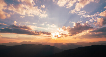 Obraz premium Sunset Sky on Twilight in the Evening view from the mountain.