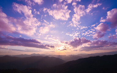 Fototapeta premium Sunset Sky on Twilight in the Evening view from the mountain.