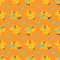 CUTE ORANGE CATS WITH BLUE FISH PATTERN DESIGN