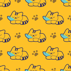 CUTE ORANGE CAT SEAMLESS PATTERN