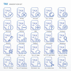 Obraz premium Tax icon set - Gradient Icons. Same as tax, accounting, audit, taxes, vat, bank, money, personal; income, value, financial, taxes.