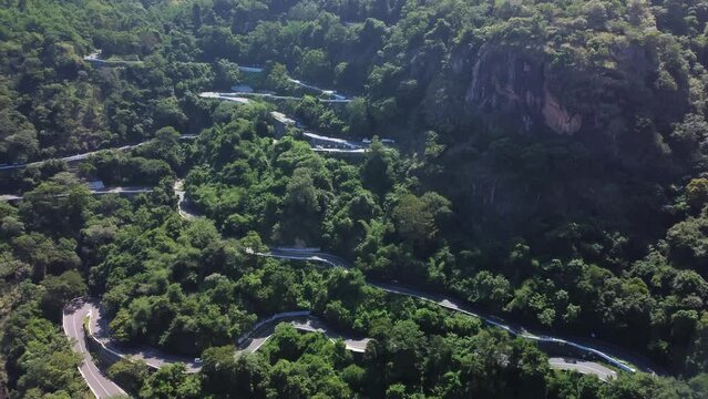 Drone shot of Pollachi To Valparai scenic route road trip, Hairpin bends, Coimbatore, Tamil Nadu, South India