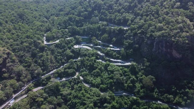 Drone shot of Pollachi To Valparai scenic route road trip, Coimbatore, Tamil Nadu, South India