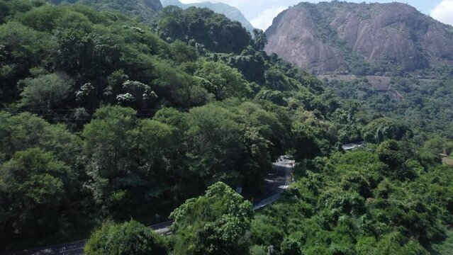 Drone shot of Aliyar Reserve Forest and Anamalai Tiger Reserve, Coimbatore, Tamil Nadu, South India