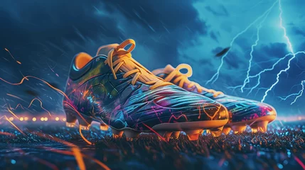 Fototapeten Soccer Shoes Pair of Football Shoes with lightning Effect © PM-Artistic