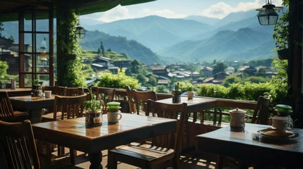 Rugzak coffee shop with view of beautiful rice fields © Prasojo