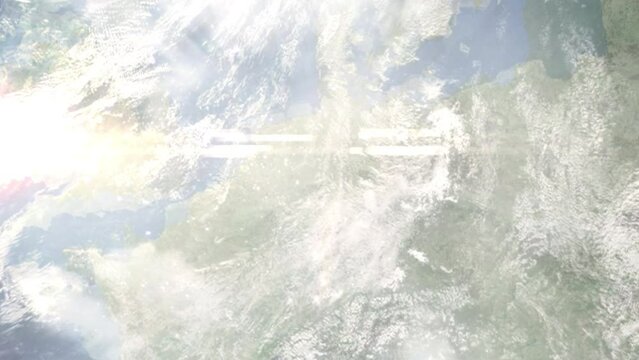 Zoom in from space and focus on Geseke, Germany. 3D Animation. Background for travel intro. Elements of this image furnished by NASA.