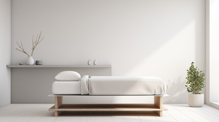 Minimalist Modern Bedroom Interior with Natural Light for Luxury Beauty, Cosmetic, Skincare, Body Care, Aromatherapy, Spa Product Display Background