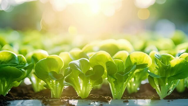Rows of bok choy flourishing in a hydroponic setup, using water as a medium to cultivate crisp and flavorful greens.