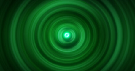 Abstract background of bright green glowing energy magic radial circles of spiral tunnels made of lines