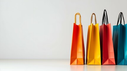 Colorful shopping bags on white background with copy space for text.
