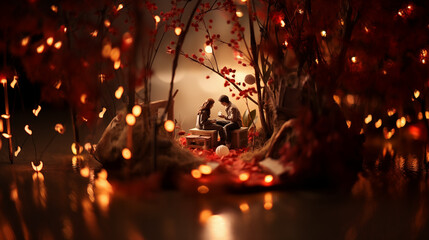 Beautiful Romantic Miniature Photography - Valentines Day in Picnic with Full of Lighting