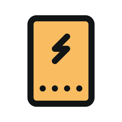 Illustration vector graphic icon of Power Bank. Filled Line Style Icon. Computer And Device Themed Icon. Vector illustration isolated on white background. Perfect for website or application design.