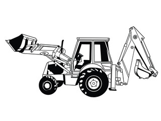 Excavator line art vector illustration on white