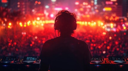 Fototapeta premium Dj mixes the track in the nightclub at a live concert